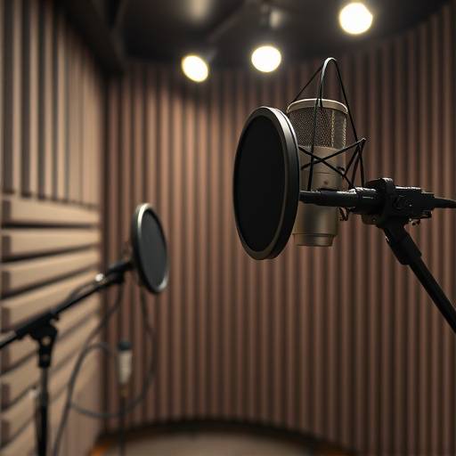 A high-quality Neumann microphone in the Aurora Sound Studios vocal booth.