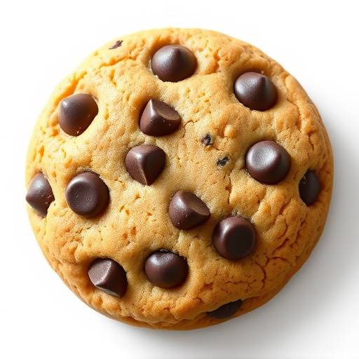 A simple graphic icon of a chocolate chip cookie.