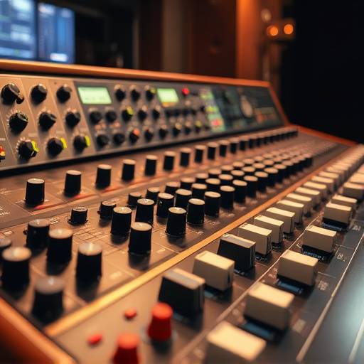 Image of the studio's vintage Neve mixing console, featuring various knobs and dials.