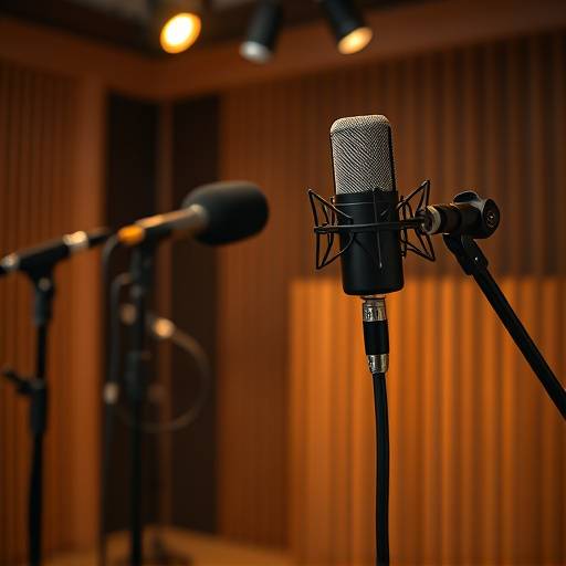 Microphone setup for voiceover recording at Aurora Sound Studios.
